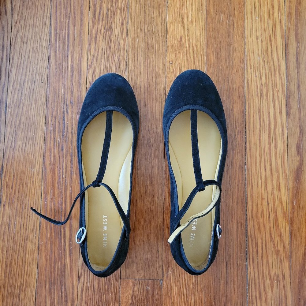Black Suede T-Strap Ballet Flats NINE WEST